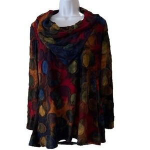 FERATELLI Abstract Dot Print Cowl Neck Tunic Top‎ XL Women's